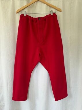 RTH Red Fleece Drop Crotch Cropped Pants Cinch Waist LA Designer